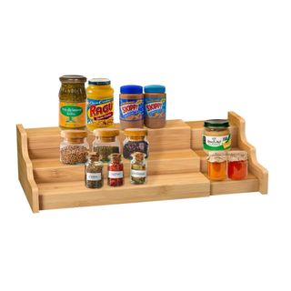 Spice Rack Kitchen Cabinet Organizer- 3 Tier Bamboo Expandable Display Shelf Yellow