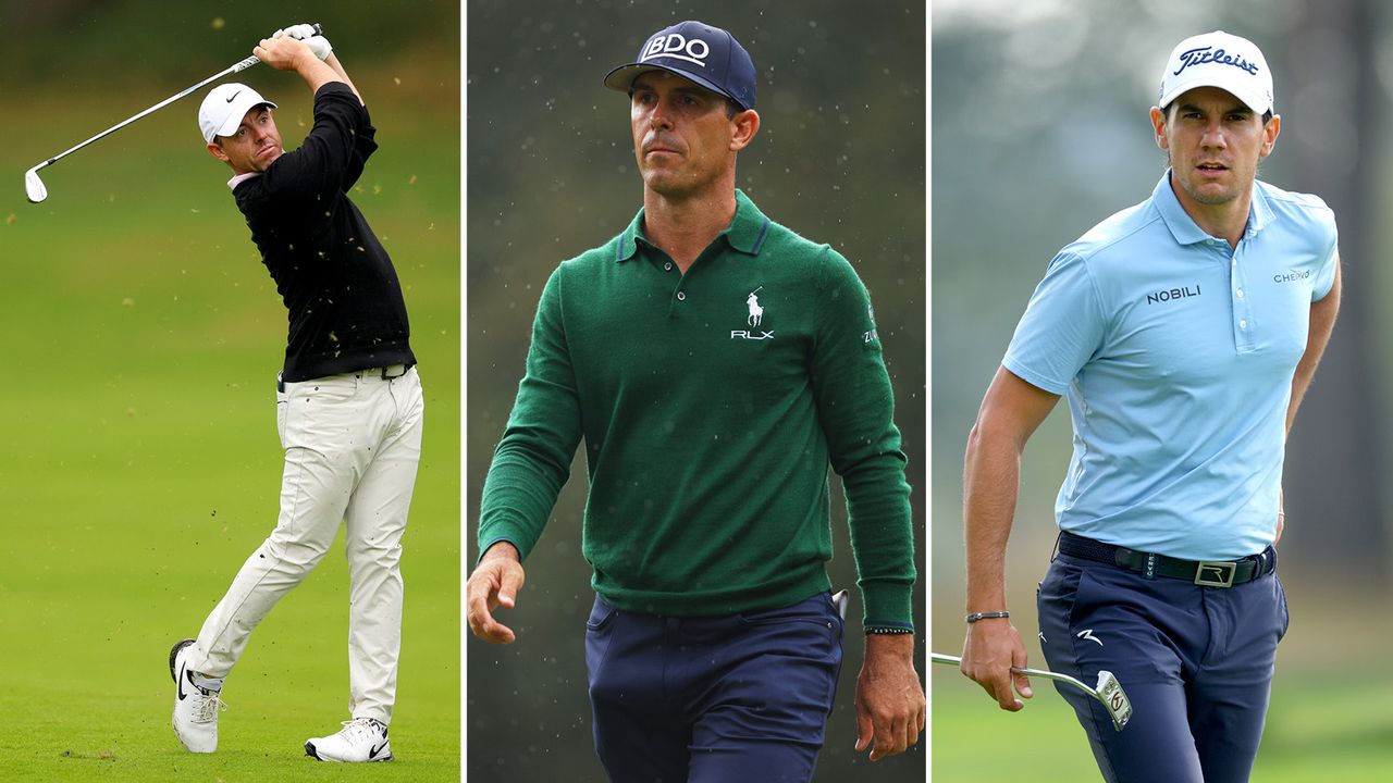 Side-by-side images of Rory McIlroy, Billy Horschel and Matteo Manassero