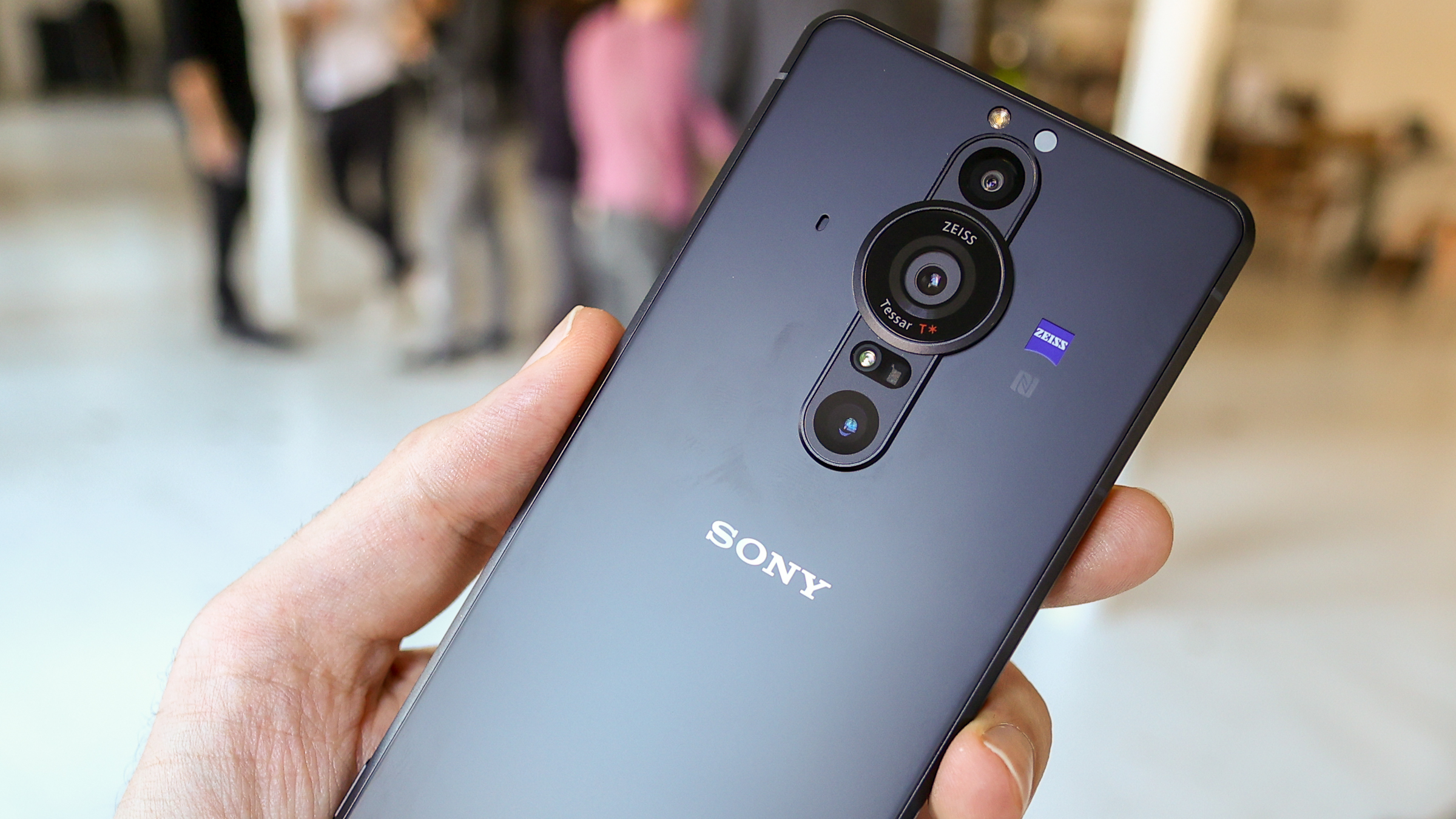 Hand holding the Sony Xperia Pro-I, one of the best phones for video recording