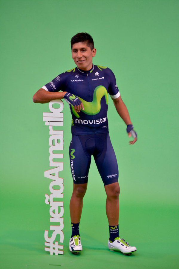 Nairo Quintana shows of the Movistar team's 2016 colours