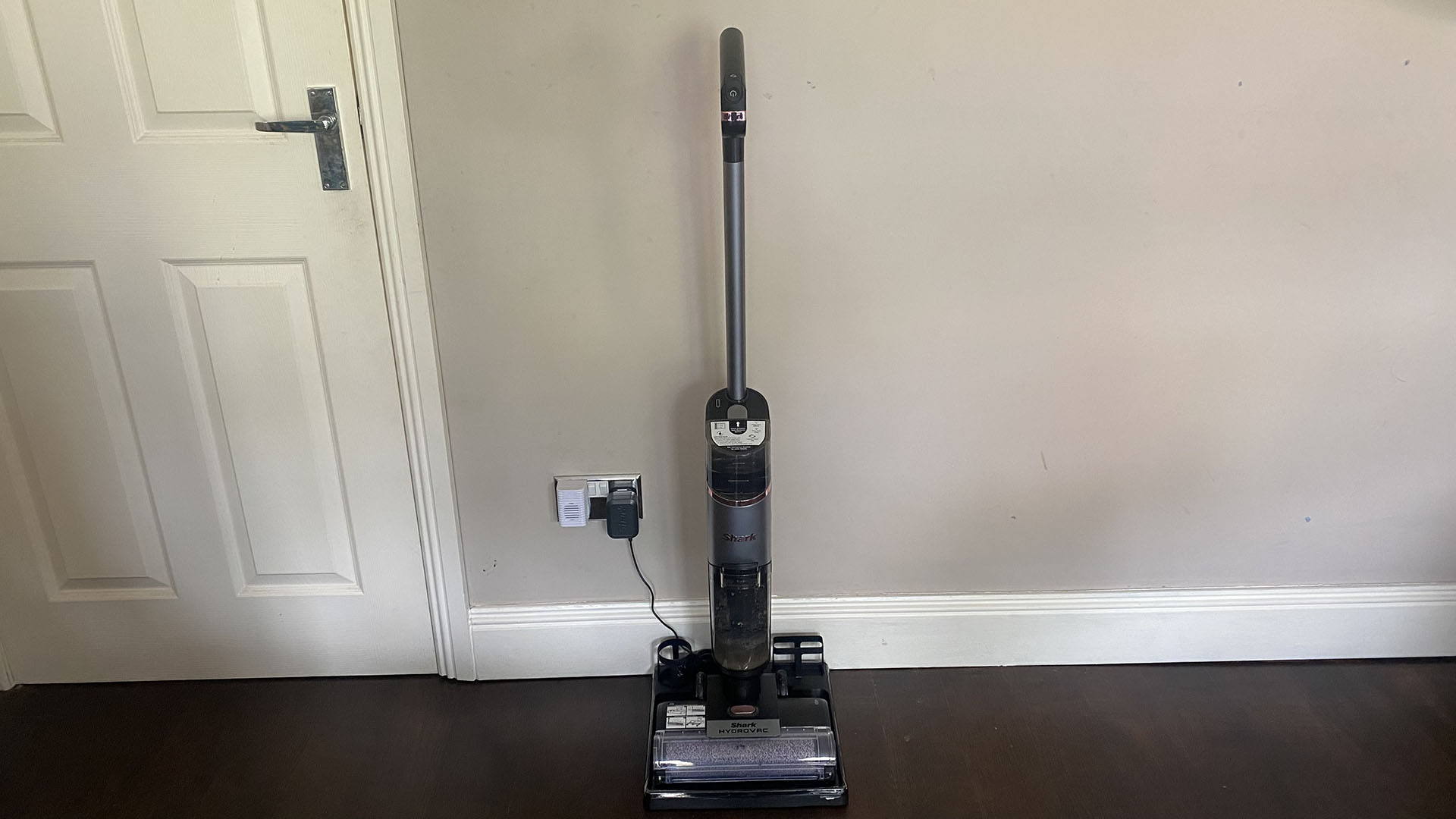Shark HydroVac Cordless floor cleaner plugged in and charging