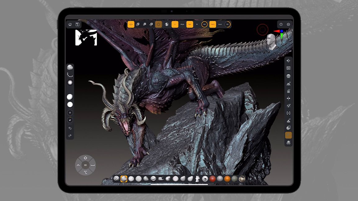 ZBrush for iPad; a screen of an iPad