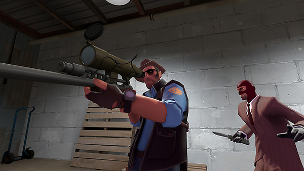 Spy sneaking up behind a sniper