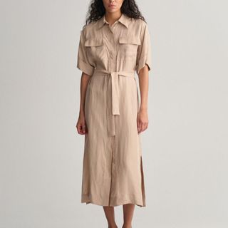 beige shirt dress