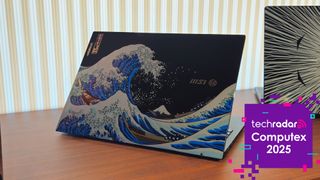 An MSI Prestige 13+ AI Ukiyo-e Edition laptop at Computex 2025