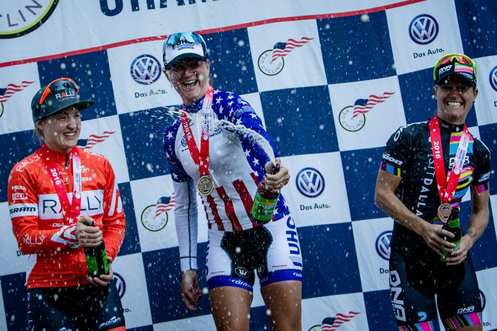 Lauren Tamayo (UnitedHealthcare) celebrates on the podium