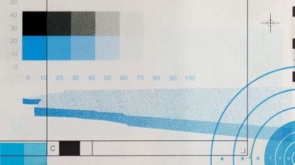 Illustrative collage of an iceberg and blue-tinted print ephemera