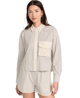 Madewell Damen-Hemd mit plissierter Tasche und kurzen Knöpfen