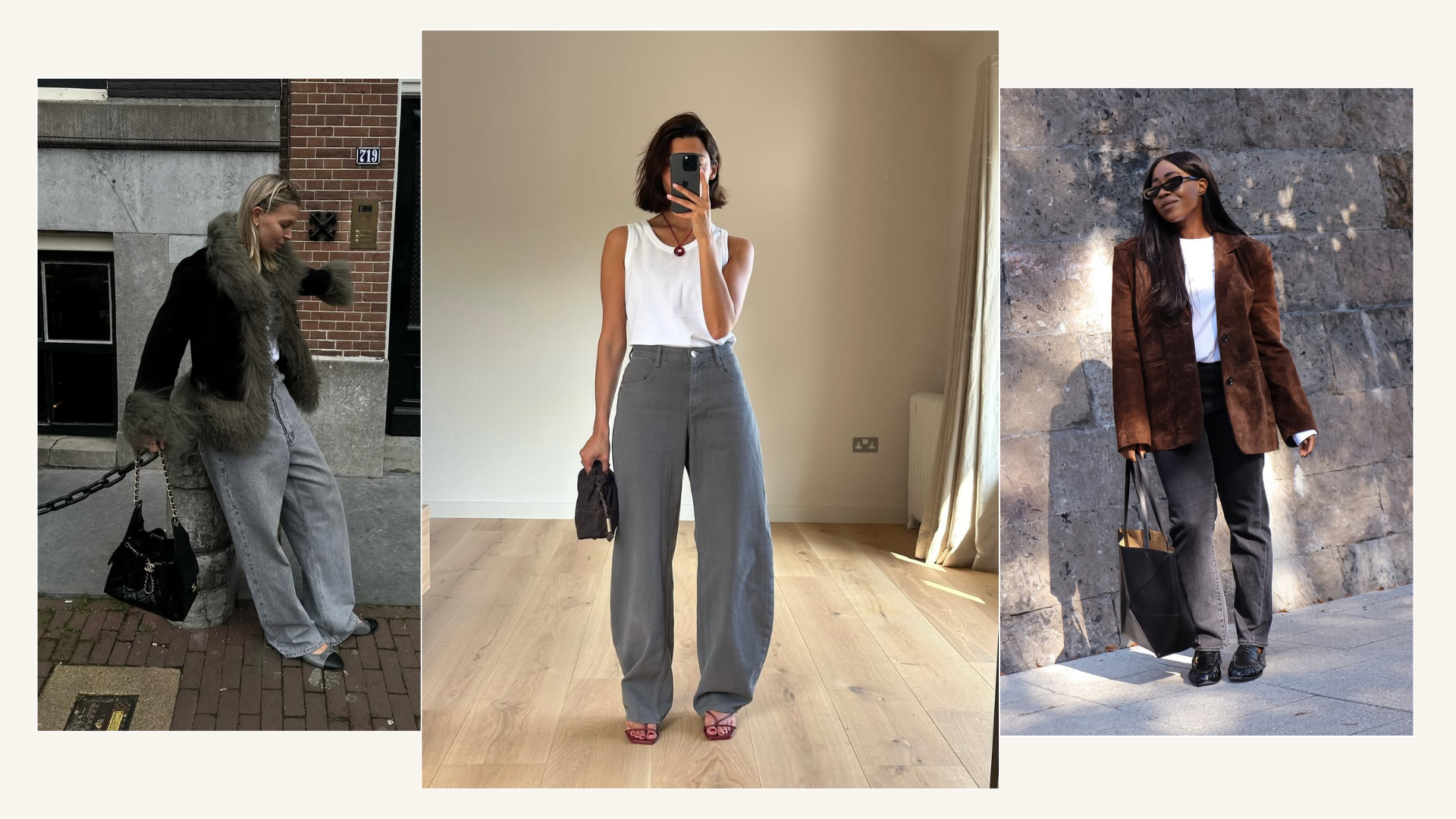 Stylish women wearing grey jeans