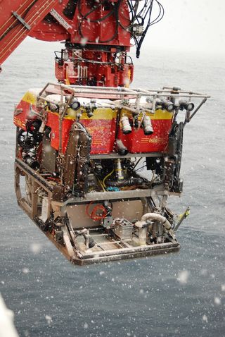 Isis ROV in an Antarctic snow storm.