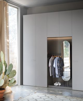 modern wardrobe with hanging rail and mirror