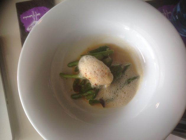 This one was asparagus with a morel foam. Obviously