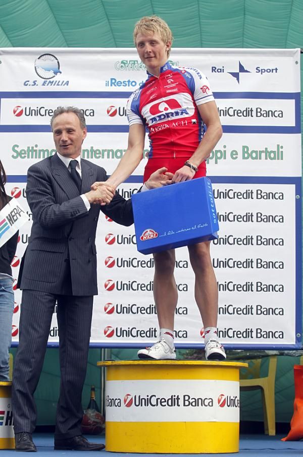 Marko Kump (Adria Mobil) gets a prize for the stage win