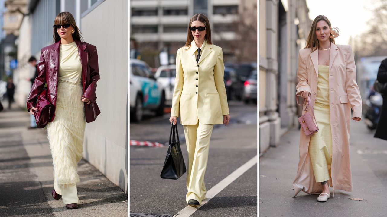 women wearing butter yellow at milan fashion week