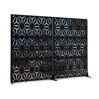 Large black steel geometric floral-shaped privacy screen