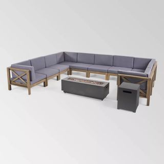 Comores 12pc Acacia U-Shaped Sectional Sofa Set with Fire Pit - Gray/Dark Gray - Christopher Knight Home