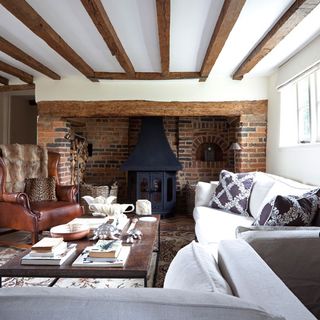 sitting room with brick walls