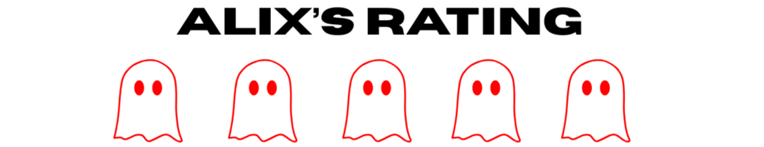 Scary rating with a ghost emoji in red