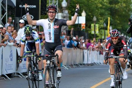 Zach Bell celebrates after the sprint