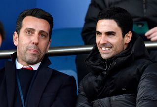 Arsenal manager Mikel Arteta, right, with technical director Edu