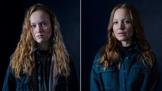 A split image of Liv Hewson as Teen Van and Lauren Ambrose as Adult Van, from 'Yellowjackets.'