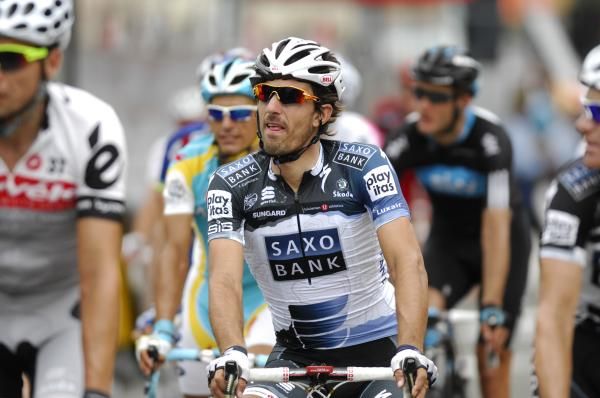 Fabian Cancellara (Saxo Bank) at the finish line in Revel