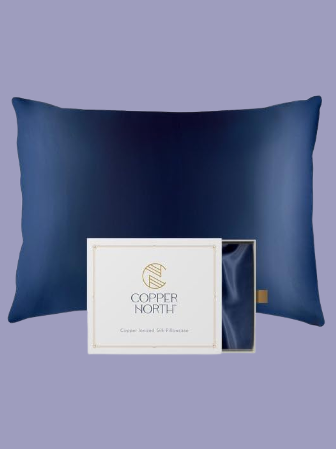 A dark blue copper-infused silk pillowcase from Copper North