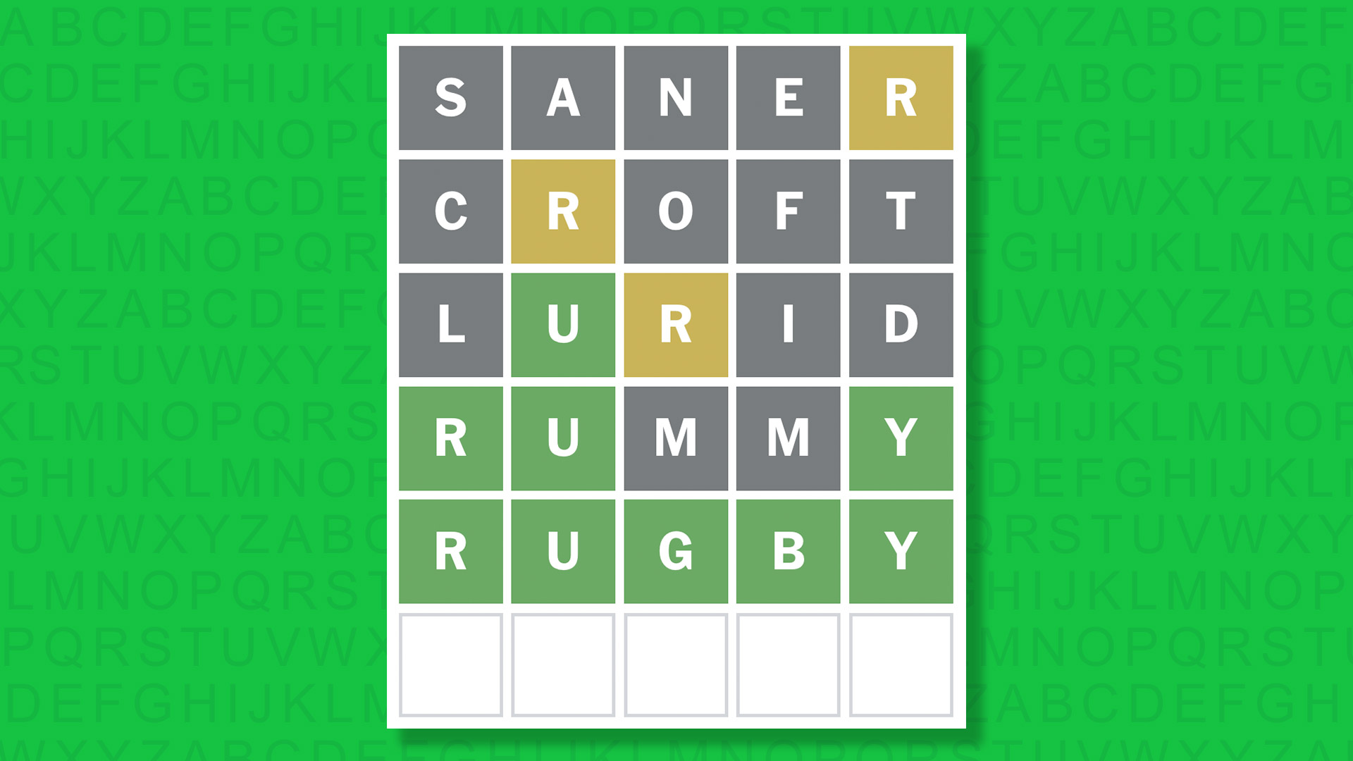 NYT Wordle answer for game 1643 on a green background