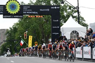 MONTREAL QUEBEC SEPTEMBER 10 A general view of the peloton competing during to the 12th Grand Prix Cycliste de Montreal 2023 a 2214km one day race from Montreal to Montreal UCIWT on September 10 2023 in Montreal Quebec Photo by Dario BelingheriGetty Images