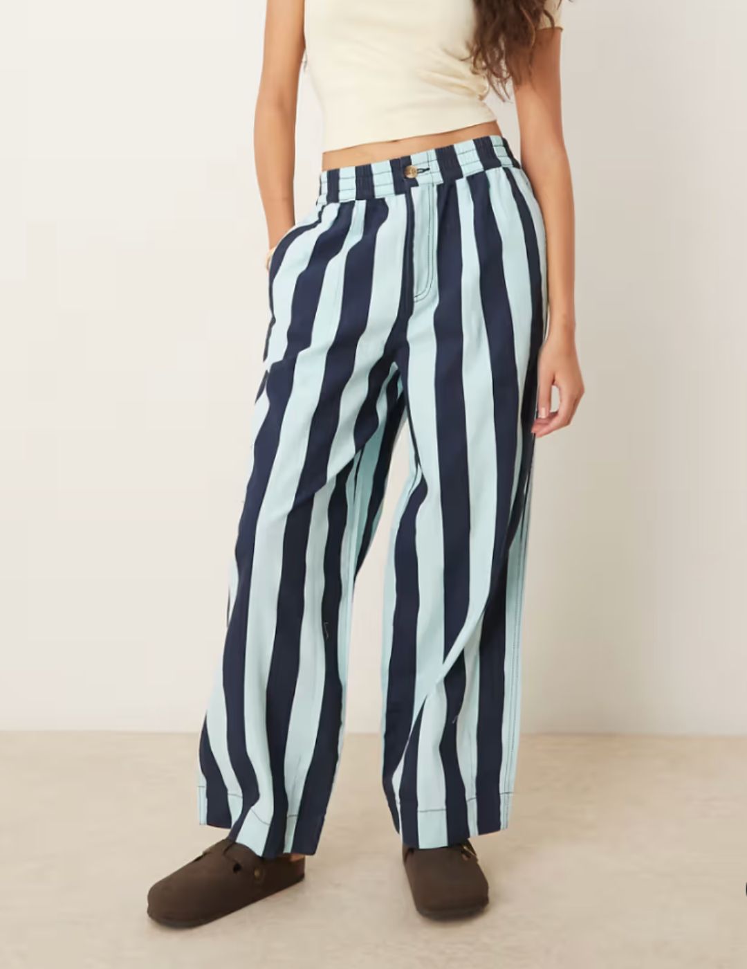 ASOS , Pull On Barrel Trousers in Navy Deckchair Stripe