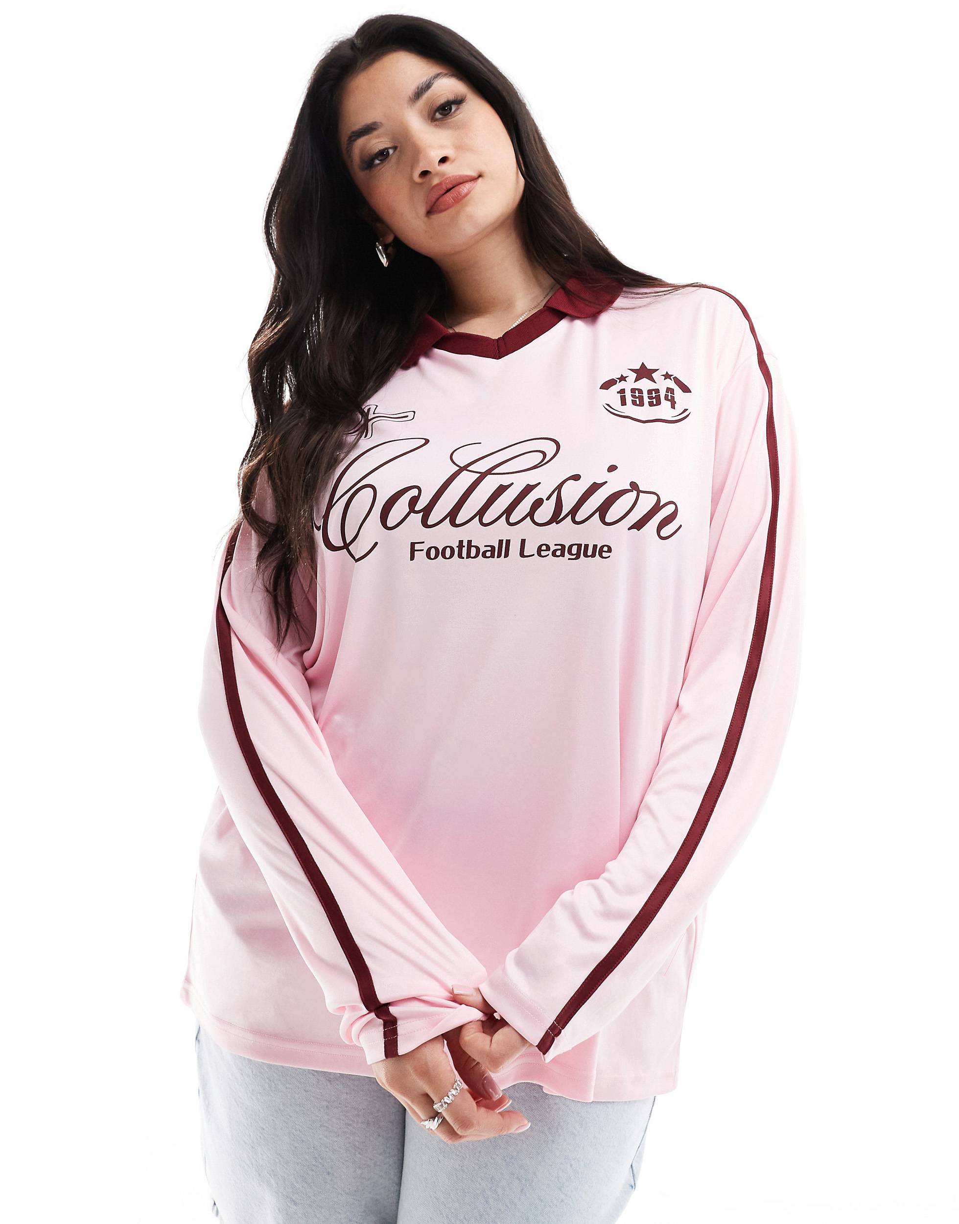 Collusion Plus Oversized Long Sleeve Football Shirt in Pink