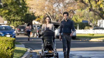 you l to r victoria pedretti as love quinn and penn badgley as joe goldberg in episode 301 of you cr john p fleenornetflix © 2021