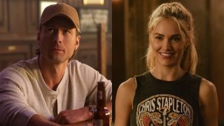 From left to right: Glen Powell in Chad Powers and Michelle Randolph in Landman. 