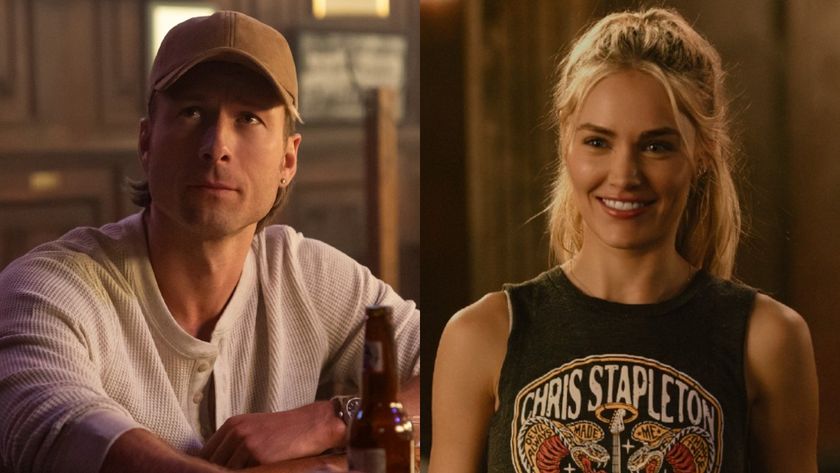 From left to right: Glen Powell in Chad Powers and Michelle Randolph in Landman. 