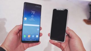 Galaxy Note 8 (left) vs. an iPhone 8 prototype (right). Credit: MacRumors/YouTube