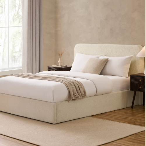 Ascot Boucl&amp;eacute; Ottoman Storage Bed - Off White