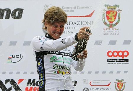 Nathalie Schneitter celebrates her win.