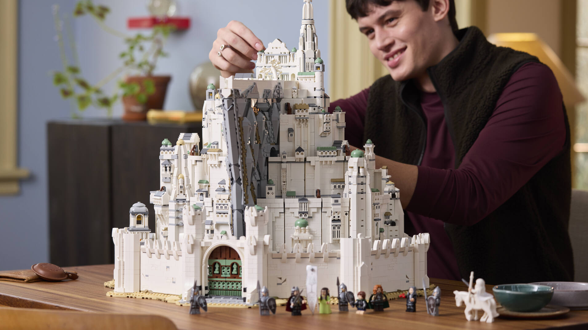 A many smiles while placing a final piece on Lego Minas Tirth