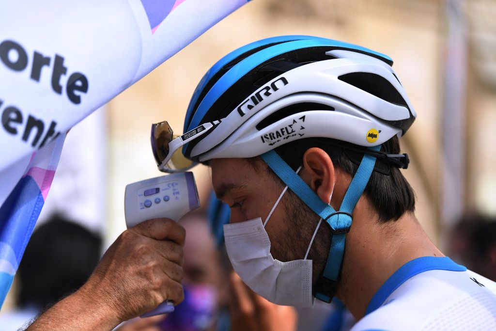 Israel Start-Up Nation’s Rick Zabel undergoes a temperature check ahead of the opening stage of the 2020 Vuelta a Burgos