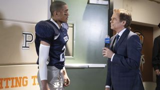 Jens Austin Astrup as Kai doing an interview after playing football in General Hospital