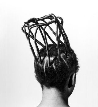 'Onile Gogoro Or Akaba' by J.D. 'Okhai Ojeikere, 1975 - a photo of afro hair plaited into a structural shape