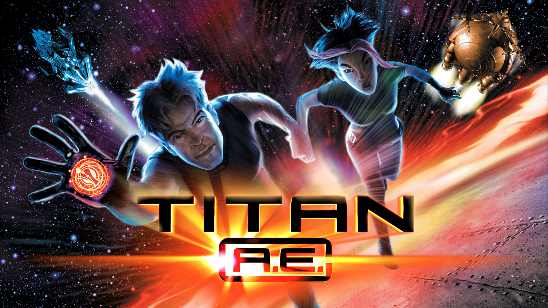 Two sci-fi characters in space on a movie poster