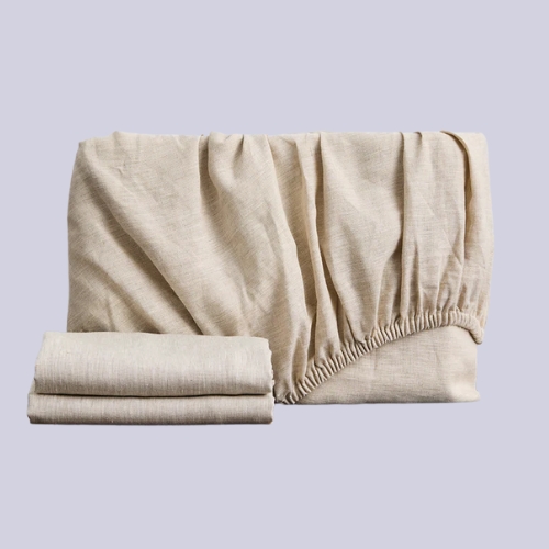 Bed Threads, Oatmeal 100% French Flax Linen Fitted Sheet Set