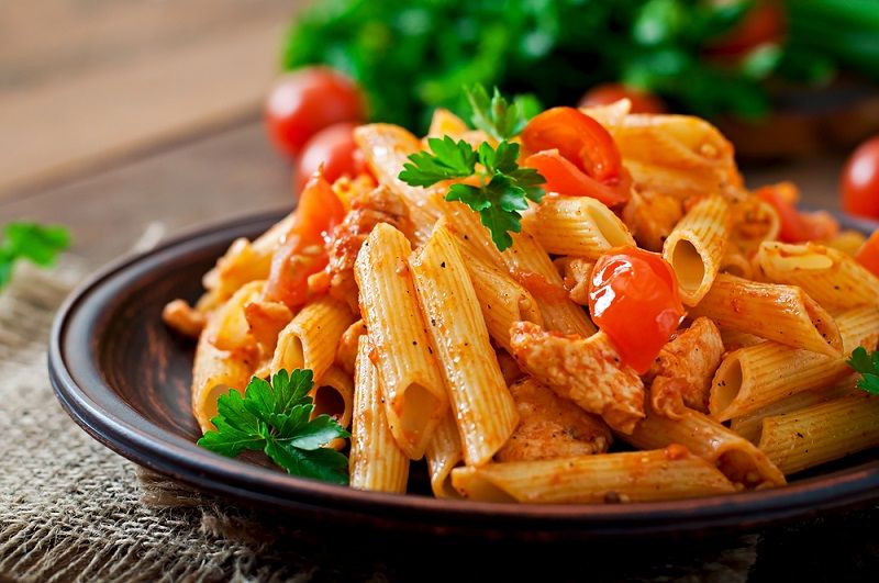 Pasta with tomato sauce.