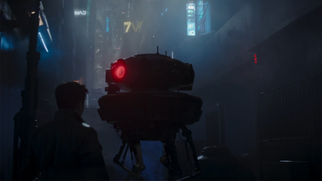 Elia Kane y un droide sonda imperial - The Mandalorian Temporada 3 Episodio 7.