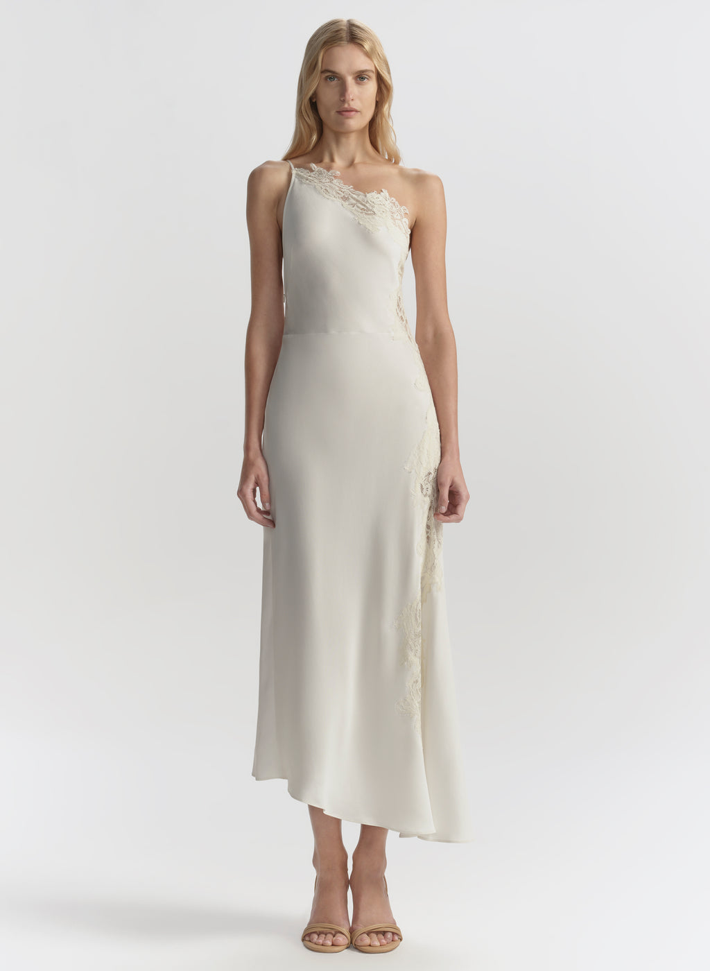 Lou Satin and Lace Midi Dress