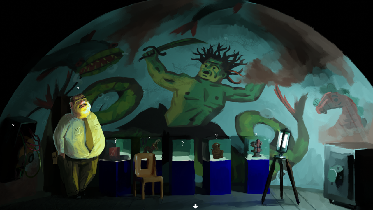 A mural that seems to depict some kind of ocean god.