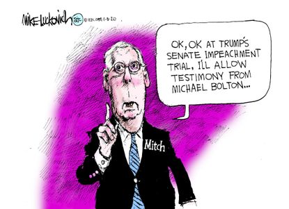 Political Cartoon U.S. Trump impeachment Mitch Mcconnell John Michael Bolton