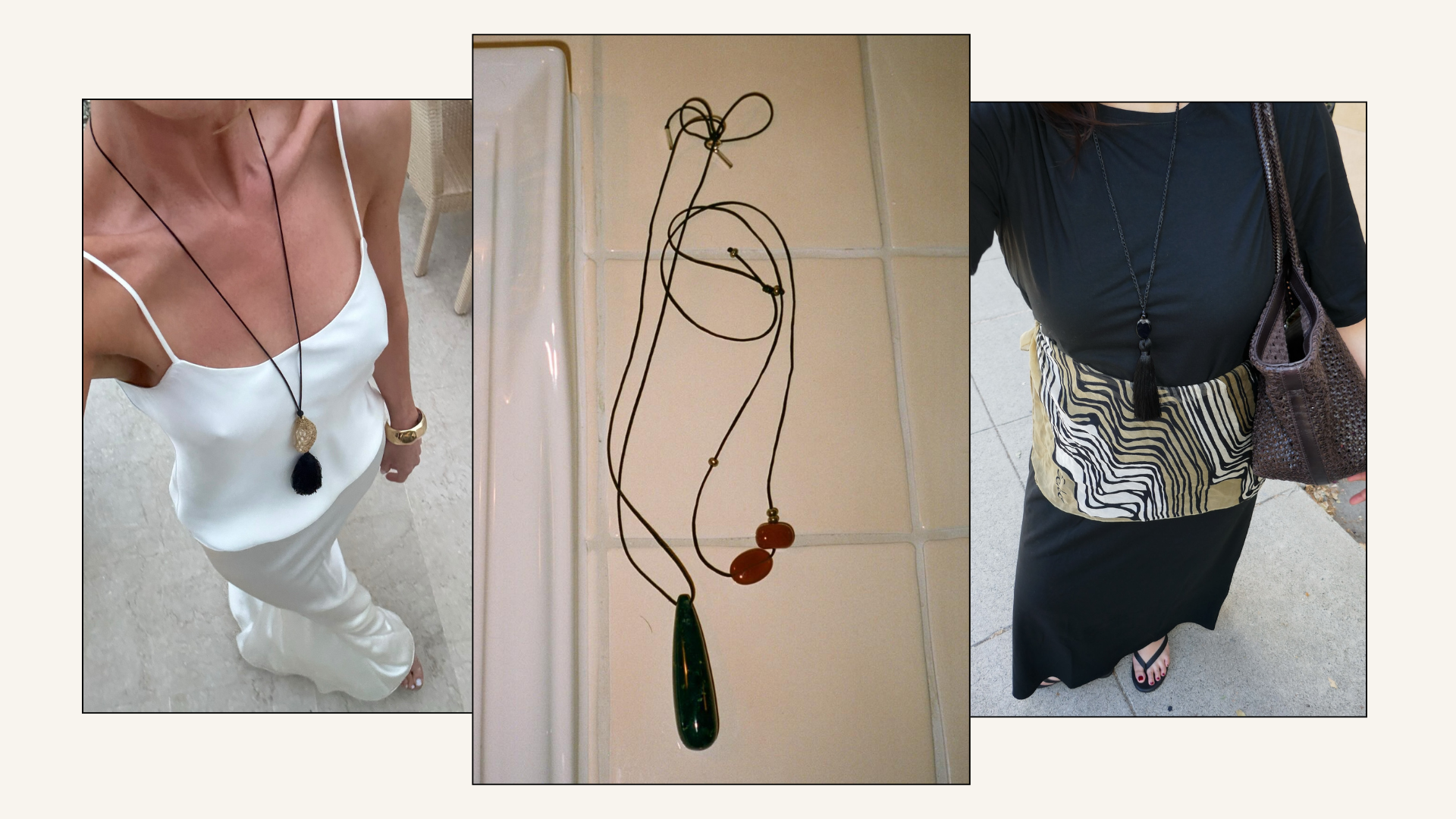 A collage of the best statement necklaces, as seen on @rosiehw, @marina_torres and @monikh