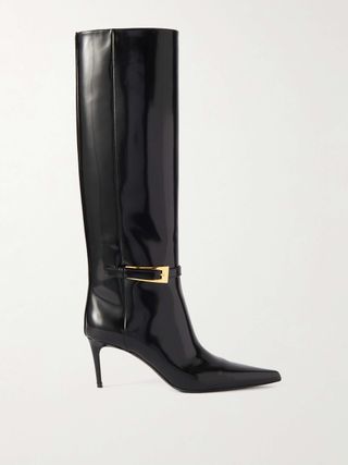 Lee Buckled Glossed-Leather Knee Boots